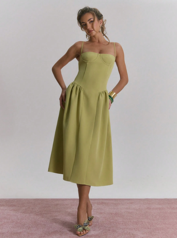 Pastel plain midi dress styled for simple and elegant mother's day ideas
