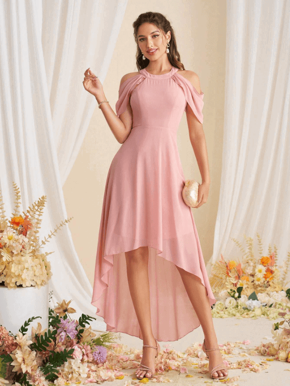 Midi length summer wedding guest dress in soft fabric – ideal for 2025 beach and country weddings.
